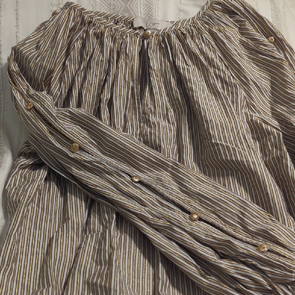 Loft Striped Blouse With Gold Button Detail